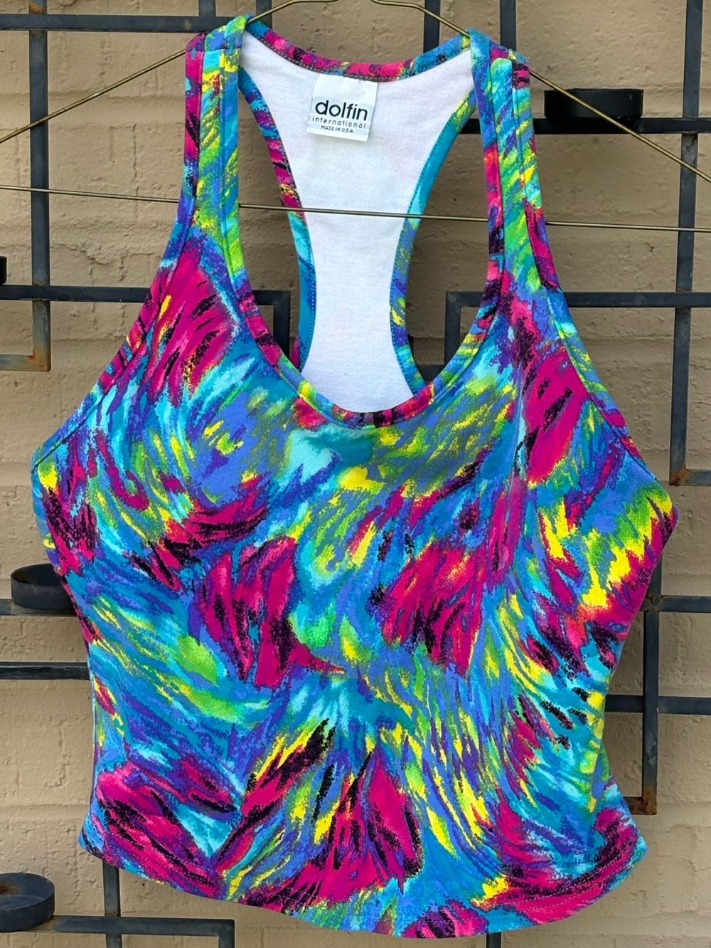Dolfin Racerback Tank Top in Blue, Pink, Yellow & Green
